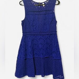 Xhilaration Royal Blue Lace Fit & Flare Mini Dress Size L